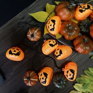 Светодиодная гирлянда на батарейках Halloween - Тыковка Джек 2.1 м, 8 холодных белых LED ламп, черный ПВХ, IP44 Star Trading фото 1