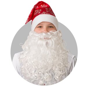 Колпак Деда Мороза со снежинками красный + борода Батик фото 1