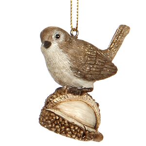 Елочная игрушка Золотистый Птенчик на каштане 6 см, подвеска