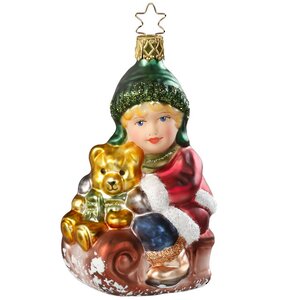 Стеклянная елочная игрушка Девочка Дженни на санях 11 см, подвеска