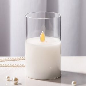 Светильник свеча восковая в колбе с живым пламенем Лацио 12.5 см белая на батарейках