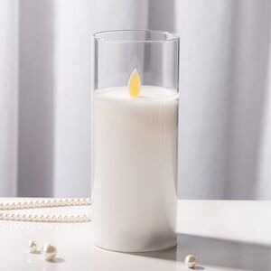 Светильник свеча восковая в колбе с живым пламенем Лацио 17.5 см белая на батарейках