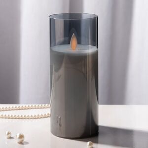 Светильник свеча восковая в колбе с живым пламенем Лацио 17.5 см дымчатая на батарейках