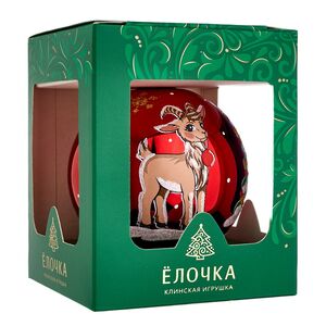 Елочный шар Символ года - Козлик у ёлочки 8 см красный, стекло Фабрика Елочка фото 6