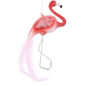 Стеклянная елочная игрушка Розовый Фламинго Спаркли 13 см, подвеска Edelman фото 1