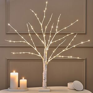 Светодиодное дерево Белая Береза 60 см, 96 теплых белых LED ламп, на батарейках, IP20