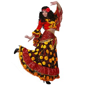 Карнавальный костюм для взрослых Цыганка, красный с желтым, 46 размер Батик фото 1