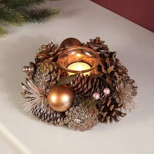 Новогодний подсвечник с шишками и ягодами Лесное Очарование 19 см Edelman фото 2