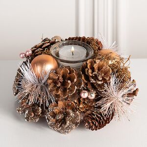 Новогодний подсвечник с шишками и ягодами Лесное Очарование 19 см