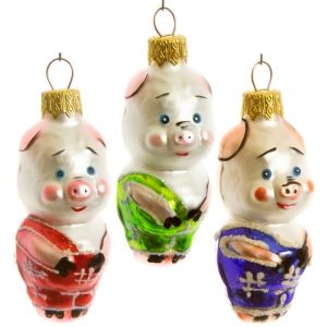 Стеклянная елочная игрушка Поросенок Нуф-Нуф 9 см, подвеска Батик фото 2