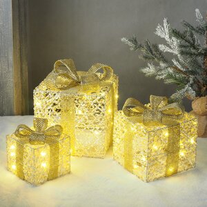 Светящиеся подарки Gold Ampare 13-30 см, 3 шт, 20 теплых белых LED ламп, на батарейках Edelman фото 1