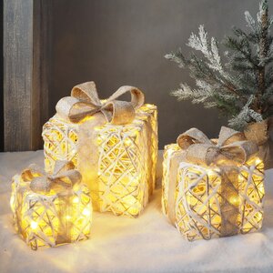 Светящиеся подарки White Moulins 13-30 см, 3 шт, 20 теплых белых LED ламп, на батарейках Edelman фото 1