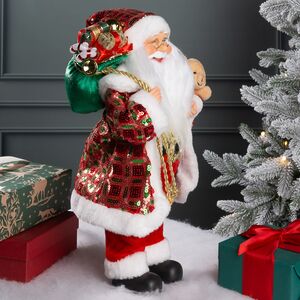 Новогодняя фигура Санта Клаус с плюшевым мишкой 40 см красный Edelman фото 5