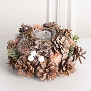 Новогодний подсвечник с шишками и ягодами Магический Лес 19 см