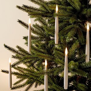 Подвесные свечи для елки Charming Flame с пультом 16 см, 10 шт с белыми LED лампами, на батарейках
