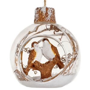 Стеклянный шар с композицией Птичье Царство - Соловушки 9 см, подвеска Kaemingk фото 1