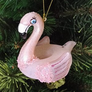 Стеклянная елочная игрушка Круг Фламинго Глори 9 см, подвеска Kaemingk фото 1