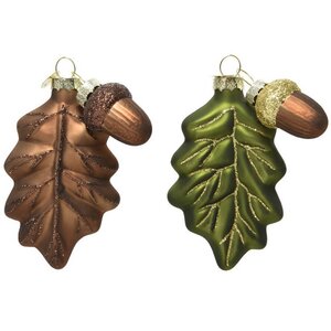 Стеклянная елочная игрушка Дубовый лист - Sherwood Forest 11 см, шоколадный, подвеска Kaemingk фото 2