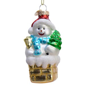 Стеклянная елочная игрушка Снеговик Роджер в каминной трубе 10 см, подвеска Kaemingk фото 1
