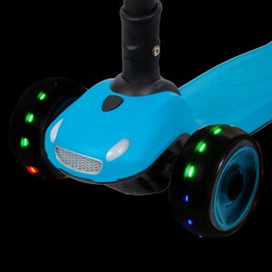Трехколесный самокат Novatrack Rainbow Car Boy Pro с музыкой, светящимися фарами и колесами 120/80, голубой, до 60 кг Novatrack фото 2