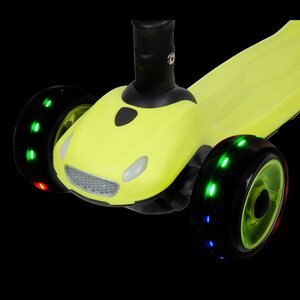 Трехколесный самокат Novatrack Rainbow Car Boy Pro с музыкой, светящимися фарами и колесами 120/80, лайм, до 60 кг Novatrack фото 2