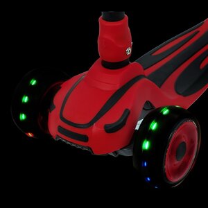 Трехколесный самокат Novatrack Rainbow Car Pro с широкими светящимися колесами 120/80, красный, до 60 кг Novatrack фото 2