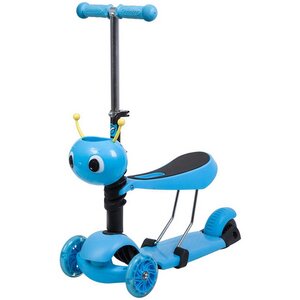 Самокат-трансформер 2 в 1 Novatrack Disco-kids, светящиеся колеса 120/80 мм, голубой, до 25 кг Novatrack (Новатрэк) фото 1