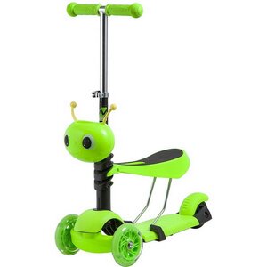 Самокат-трансформер 2 в 1 Novatrack Disco-kids, светящиеся колеса 120/90 мм, зеленый лайм, до 25 кг