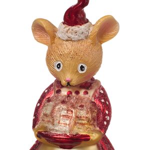 Стеклянная елочная игрушка Мышка-кондитер Зоя 15 см Winter Deco фото 3