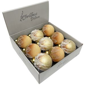 Набор стеклянных шаров Skansano - White Leaf 8 см, 9 шт Christmas Deluxe фото 1