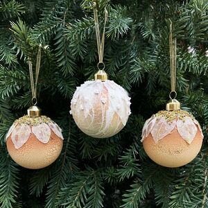 Набор стеклянных шаров Skansano - White Leaf 8 см, 9 шт Christmas Deluxe фото 3