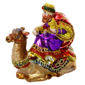Стеклянная елочная игрушка Волхвы с Дарами 13 см, в фиолетовой рубашке на сидящем верблюде, подвеска Holiday Classics фото 1