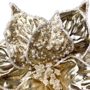 Искусственная пуансеттия Letizia 27 см золотая, клипса Christmas Deluxe фото 2