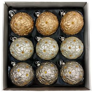 Набор стеклянных шаров Rosolina - Flower Fantasy 8 см, 9 шт Christmas Deluxe фото 2