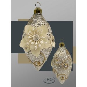 Набор стеклянных елочных игрушек Marinella - Cream Flower 8 см, 9 шт Christmas Deluxe фото 5