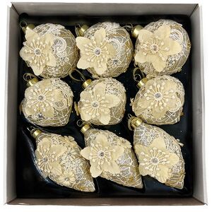 Набор стеклянных елочных игрушек Marinella - Cream Flower 8 см, 9 шт Christmas Deluxe фото 2