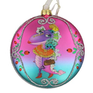 Елочная игрушка медальон Дракоша: Модница 11 см, стекло, подвеска