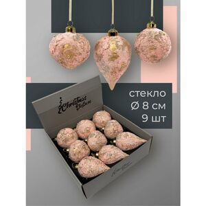 Набор стеклянных елочных игрушек Nerina - Pink Lace 8 см, 9 шт Christmas Deluxe фото 3