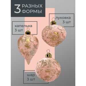 Набор стеклянных елочных игрушек Nerina - Pink Lace 8 см, 9 шт Christmas Deluxe фото 4