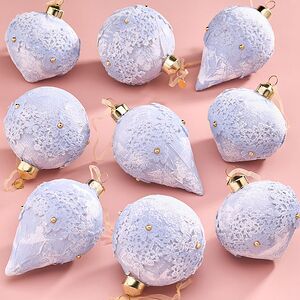 Набор стеклянных елочных игрушек Nerina - Blue Lace 8 см, 9 шт