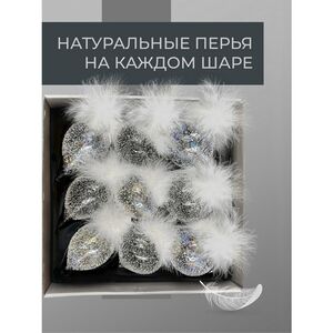 Набор стеклянных елочных игрушек Fluffy Feather 8 см, 9 шт Christmas Deluxe фото 5