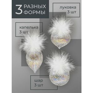 Набор стеклянных елочных игрушек Fluffy Feather 8 см, 9 шт Christmas Deluxe фото 4