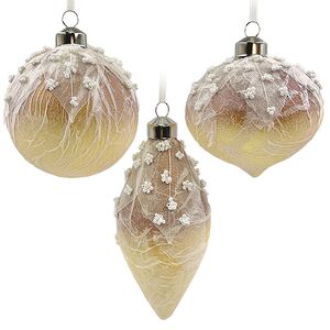 Набор стеклянных елочных игрушек Skansano - White Leaf 8 см кремовый, 9 шт Christmas Deluxe фото 1