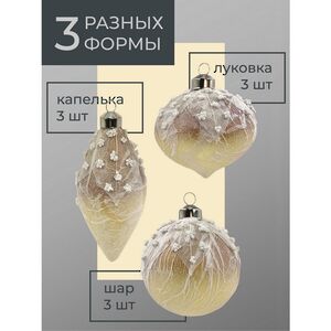Набор стеклянных елочных игрушек Skansano - White Leaf 8 см кремовый, 9 шт Christmas Deluxe фото 4