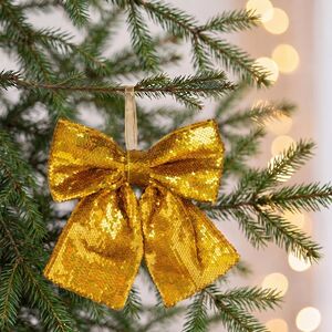 Бант на елку Блестящие Пайетки 28*25 см золотой Christmas Deluxe (Кристмас Делюкс) фото 5