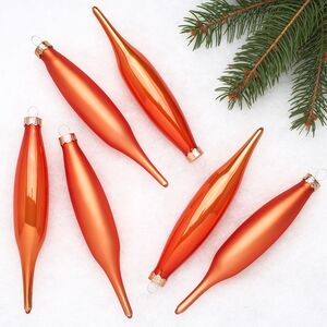 Набор елочных игрушек Сосульки 15 см оранжевый шелк, 6 шт, стекло