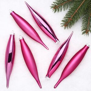 Набор елочных игрушек Сосульки 15 см розовая азалия, 6 шт, стекло