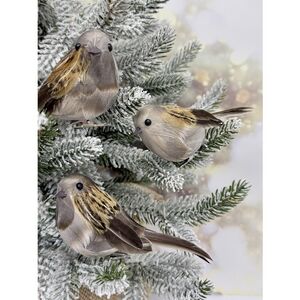 Елочное украшение Птички Воробьи 10 см, 3 шт, клипса Christmas Deluxe (Кристмас Делюкс) фото 5