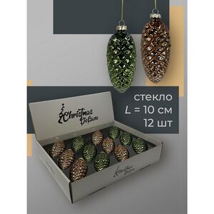 Набор стеклянных елочных игрушек Волшебные Шишки 10 см шоколадно-зеленые, 12 шт Christmas Deluxe (Кристмас Делюкс) фото 6