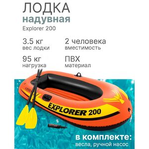 Надувная лодка Explorer-200-Set двухместная 185*94*41 см + насос и весла